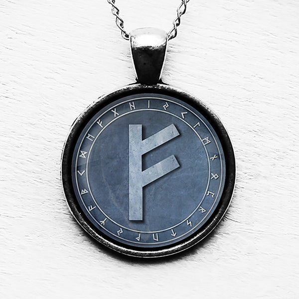 Viking Runes Elder Futhark Rune Circle F Fehu Frey Pendant & Necklace