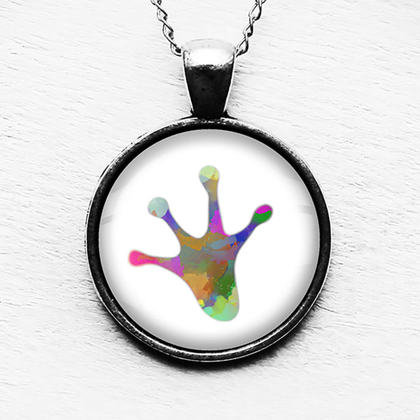 Frog Paw Print Rainbow Watercolor Pendant & Necklace