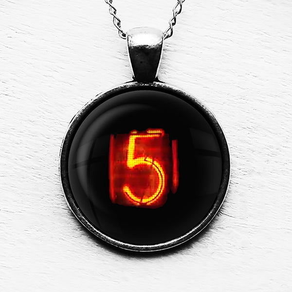 Dieselpunk Steampunk Cyberpunk Nixie Tube Print Number 5 Five Pendant & Necklace