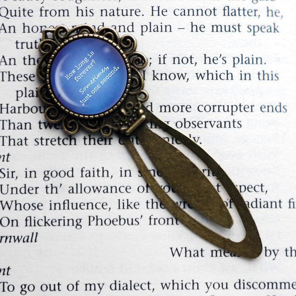 Alice in Wonderland How Long is forever Just One Second Blue Bronze Bookmark