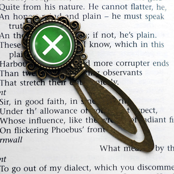 Celtic Cross Ailm White on Green Bronze Bookmark