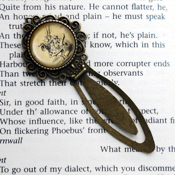 Alice in Wonderland White Rabbit Trumpet Bronze Bookmark