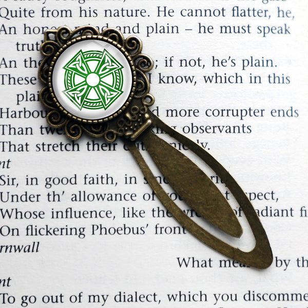 Celtic Symbol Triquetras Green on White Bronze Bookmark
