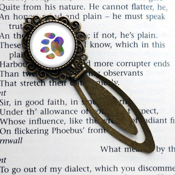 Cat Paw Print Rainbow Watercolor Bronze Bookmark
