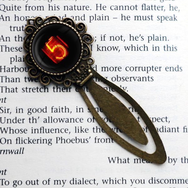 Dieselpunk Steampunk Cyberpunk Nixie Tube Print Number 5 Five Bronze Bookmark
