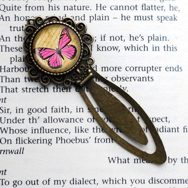 Pink Butterfly Bronze Bookmark