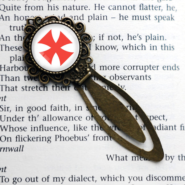 Knights Templar Cross Red on White Bronze Bookmark