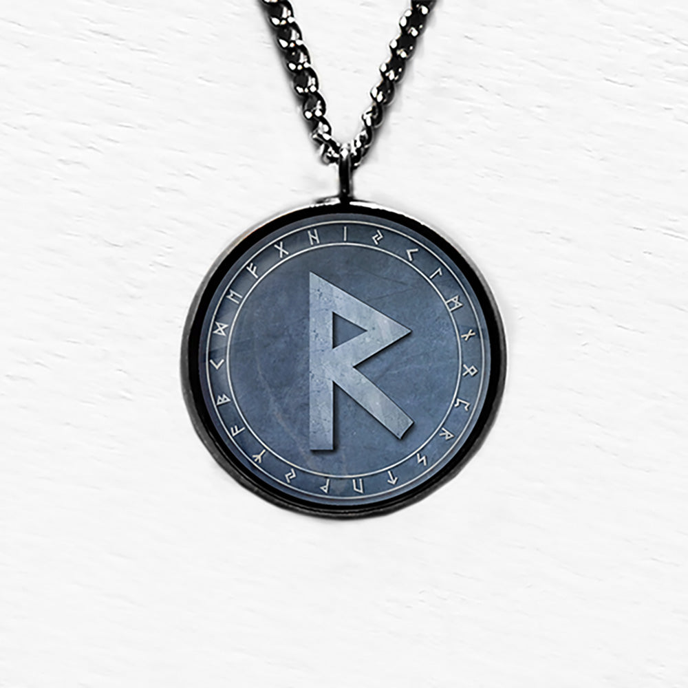 Viking Runes Elder Futhark Rune Circle R Raido Wheel Pendant & Necklace