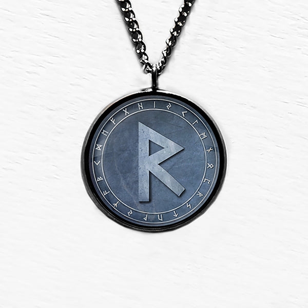 Viking Runes Elder Futhark Rune Circle R Raido Wheel Pendant & Necklace