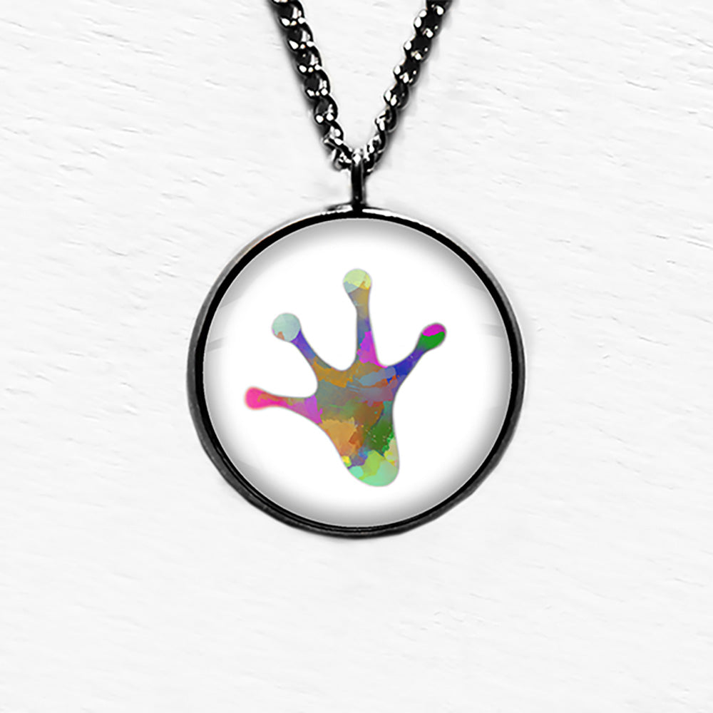 Frog Paw Print Rainbow Watercolor Pendant & Necklace