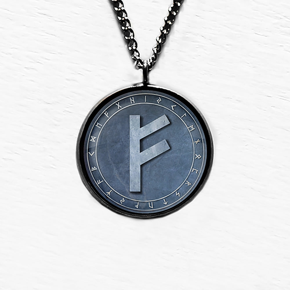 Viking Runes Elder Futhark Rune Circle F Fehu Frey Pendant & Necklace