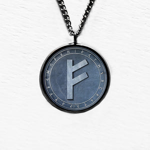 Viking Runes Elder Futhark Rune Circle F Fehu Frey Pendant & Necklace