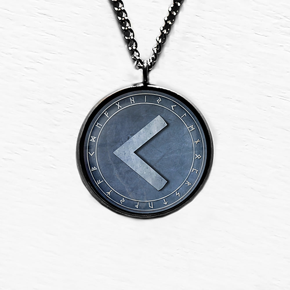 Viking Runes Elder Futhark Rune Circle C K Kenaz Fire Pendant & Necklace