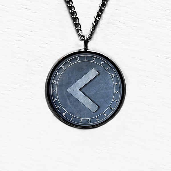 Viking Runes Elder Futhark Rune Circle C K Kenaz Fire Pendant & Necklace