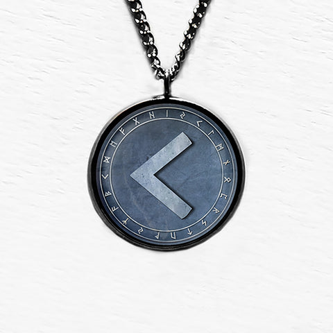 Viking Runes Elder Futhark Rune Circle C K Kenaz Fire Pendant & Necklace