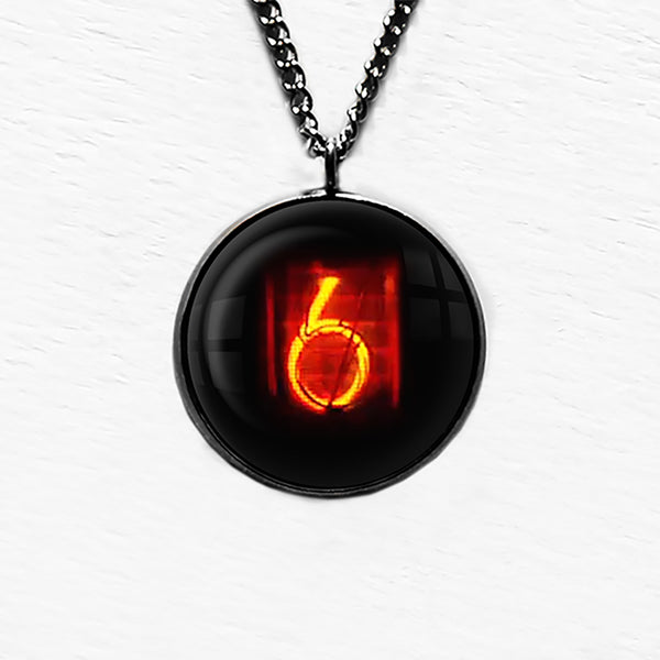Dieselpunk Steampunk Cyberpunk Nixie Tube Print Number 6 Six Pendant & Necklace