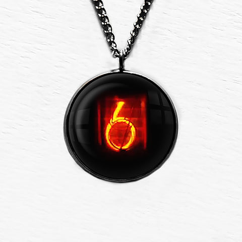 Dieselpunk Steampunk Cyberpunk Nixie Tube Print Number 6 Six Pendant & Necklace