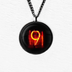Dieselpunk Steampunk Cyberpunk Nixie Tube Print Number 9 Nine Pendant & Necklace