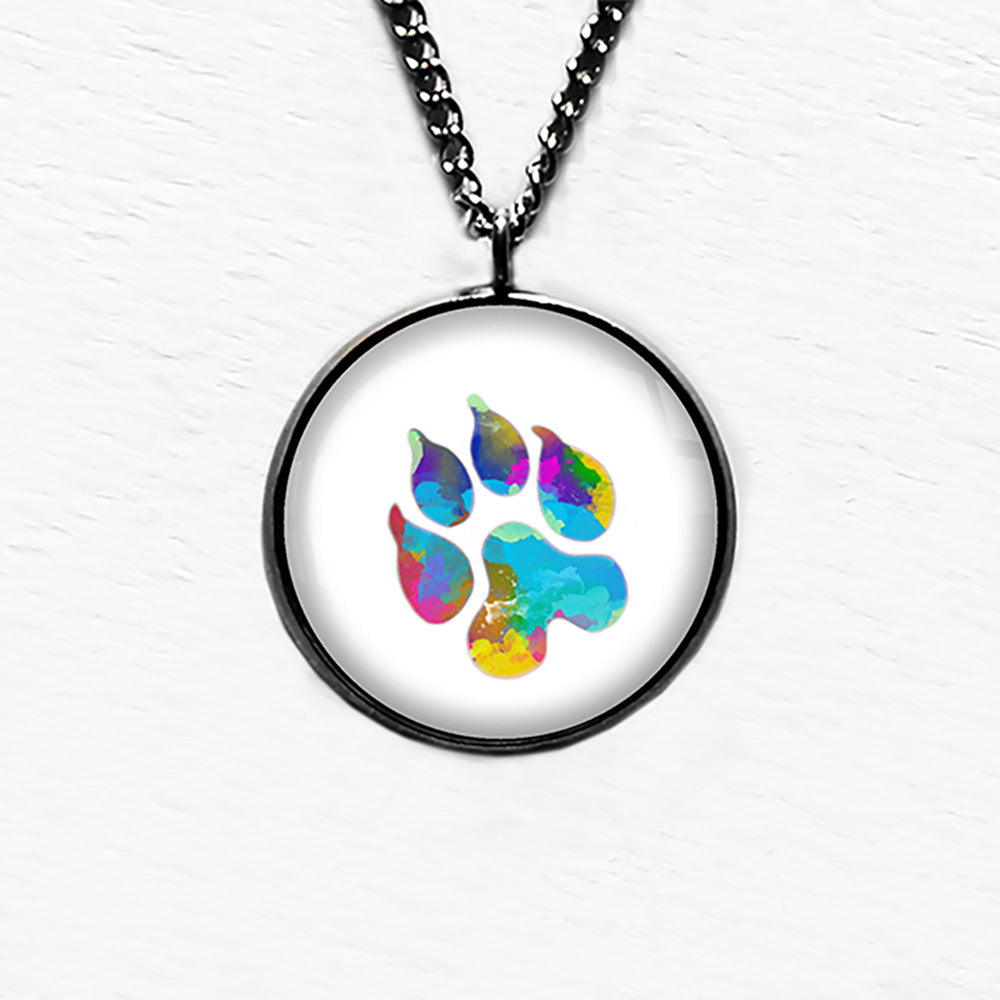 Leopard Paw Print Rainbow Watercolor Pendant & Necklace