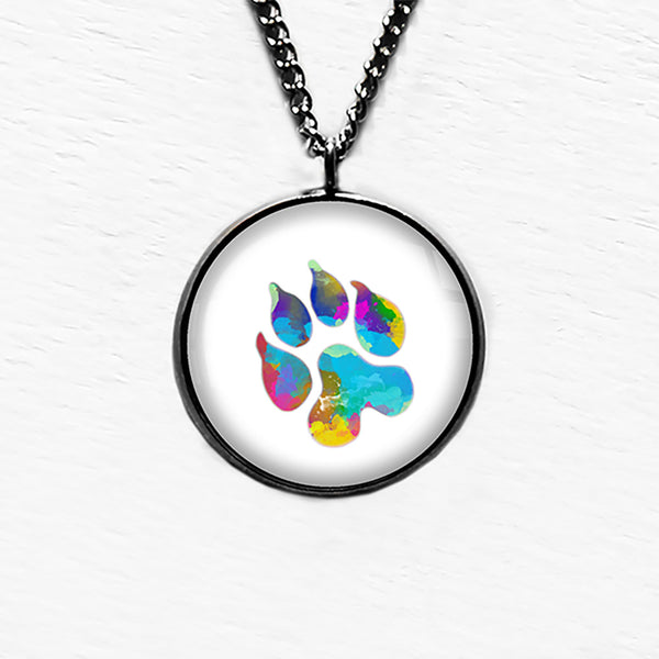 Leopard Paw Print Rainbow Watercolor Pendant & Necklace