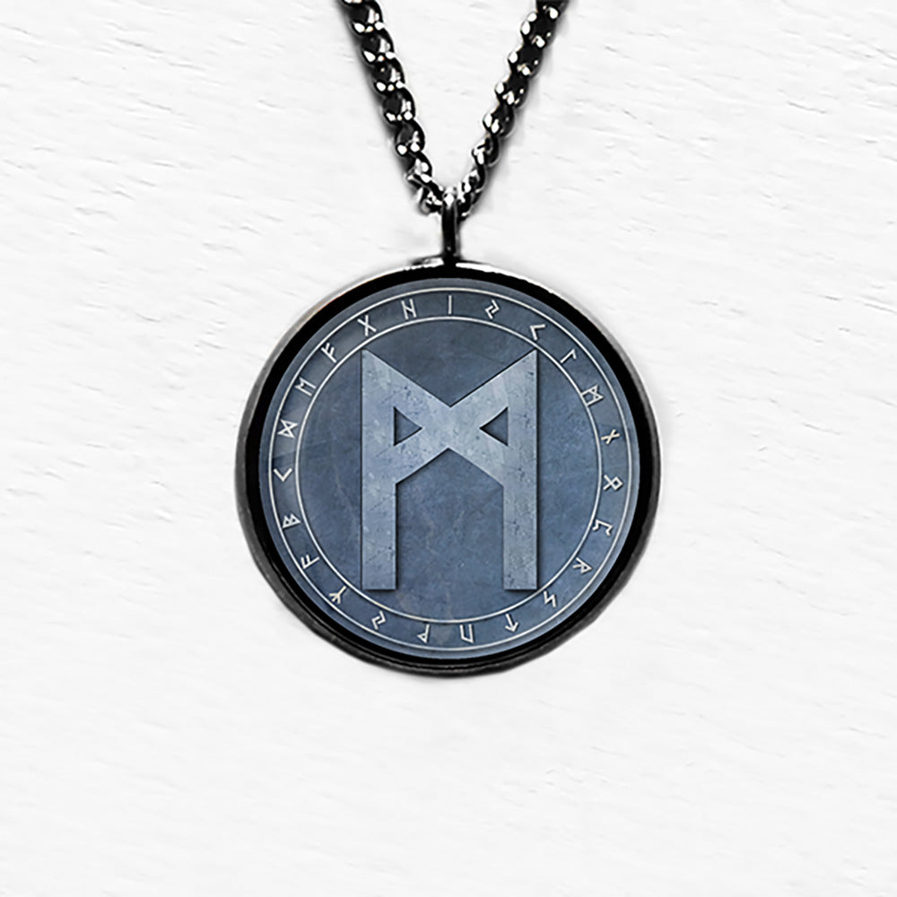 Viking Runes Elder Futhark Rune Circle M Mannaz Man Pendant & Necklace
