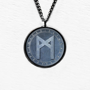Viking Runes Elder Futhark Rune Circle M Mannaz Man Pendant & Necklace