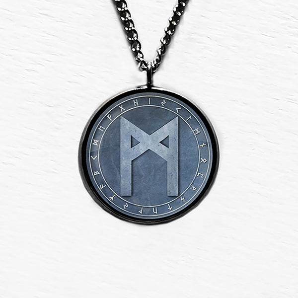 Viking Runes Elder Futhark Rune Circle M Mannaz Man Pendant & Necklace