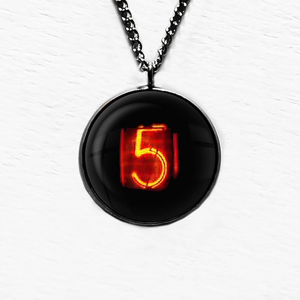 Dieselpunk Steampunk Cyberpunk Nixie Tube Print Number 5 Five Pendant & Necklace