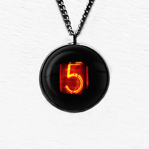 Dieselpunk Steampunk Cyberpunk Nixie Tube Print Number 5 Five Pendant & Necklace