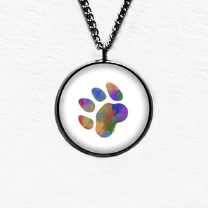 Cat Paw Print Rainbow Watercolor Pendant & Necklace