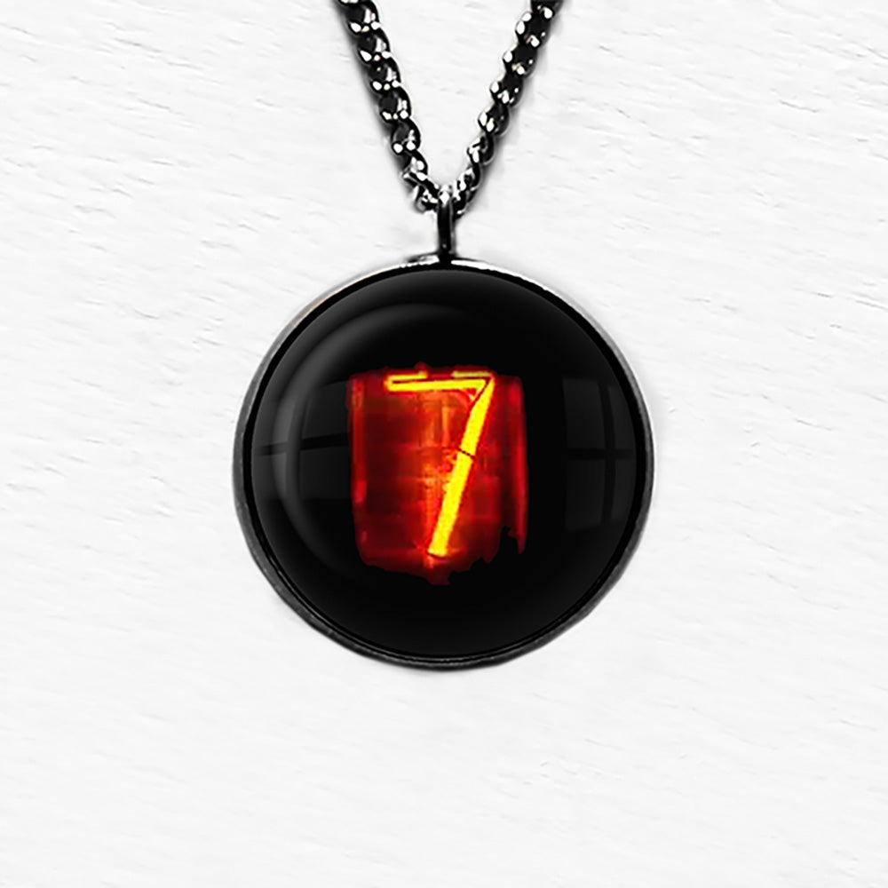 Dieselpunk Steampunk Cyberpunk Nixie Tube Print Number 7 Seven Pendant & Necklace