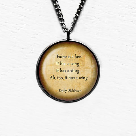 Emily Dickinson Fame is a Bee Song Sting Wing Pendant & Necklace