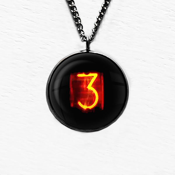 Dieselpunk Steampunk Cyberpunk Nixie Tube Print Number 3 Three Pendant & Necklace