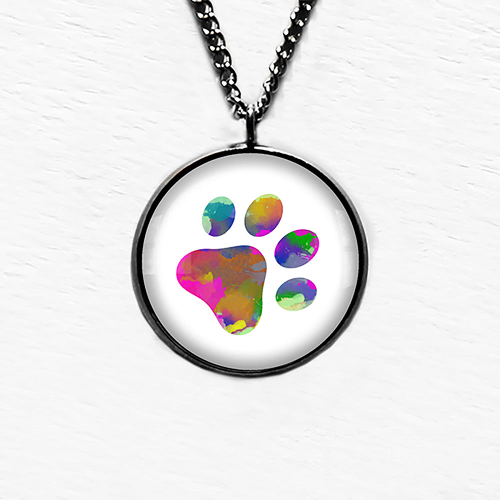 Dog Paw Print Rainbow Watercolor Pendant & Necklace