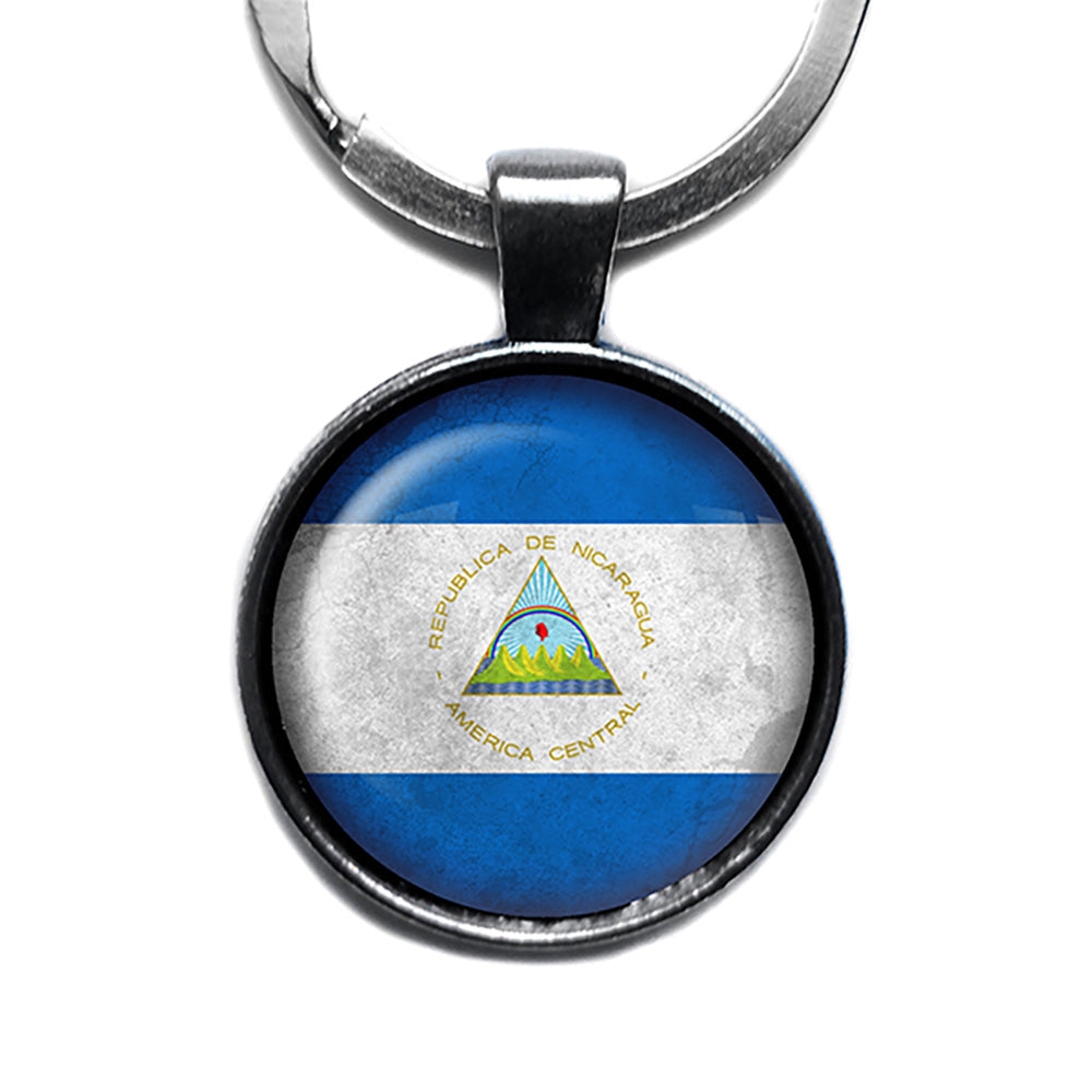 Republic of Nicaragua Nicaraguan Flag Antique Silver Keychain