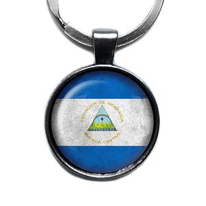 Republic of Nicaragua Nicaraguan Flag Antique Silver Keychain