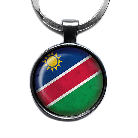 Republic of Namibia Namibian Flag Antique Silver Keychain