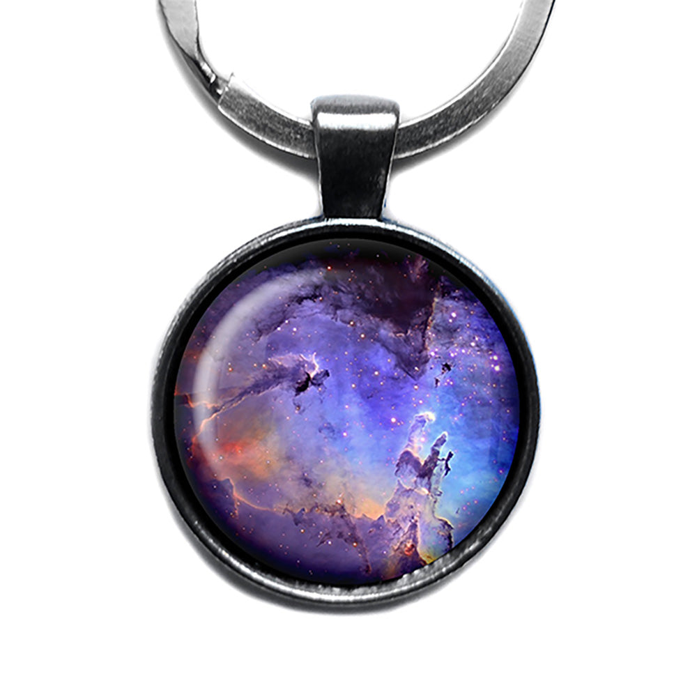 NASA Photograph Nebula Swirls Antique Silver Keychain