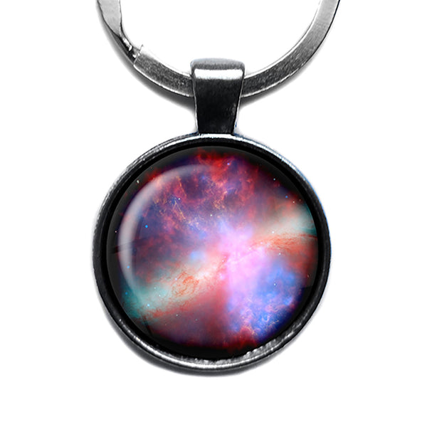 NASA Photograph Nebula Rays of Pink Antique Silver Keychain