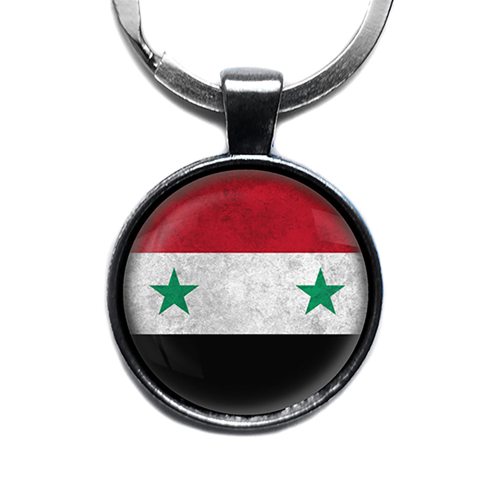 Syria Syrian Flag Antique Silver Keychain