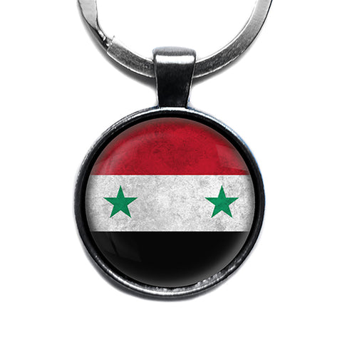 Syria Syrian Flag Antique Silver Keychain