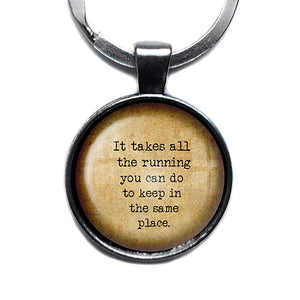Alice in Wonderland All the Running Keep in the Same Place Antique Silver Keychain