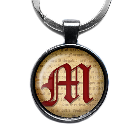 M Letter Old English Gothic Blackletter Magna Carta Antique Silver Keychain