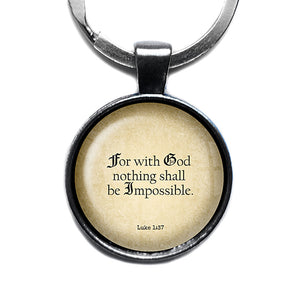 Luke 1:37 For with God Nothing Shall be Impossible King James Version KJV Bible Antique Silver Keychain