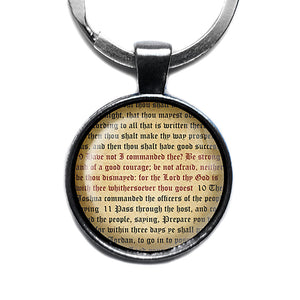 Joshua 1:9 Be Strong and of a Good Courage King James Version KJV Bible Antique Silver Keychain