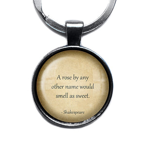 William Shakespeare Rose by any Other Name Antique Silver Keychain