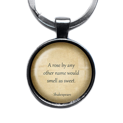 William Shakespeare Rose by any Other Name Antique Silver Keychain