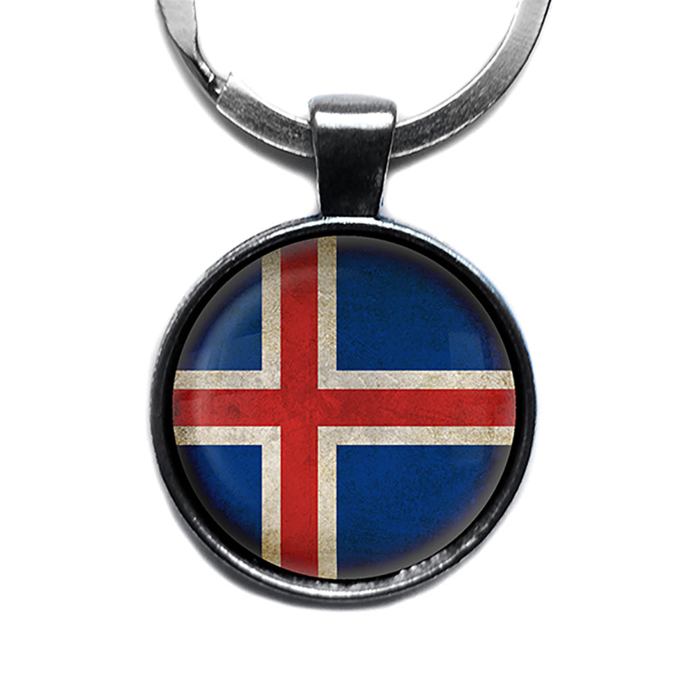 Iceland Icelandic Flag Antique Silver Keychain