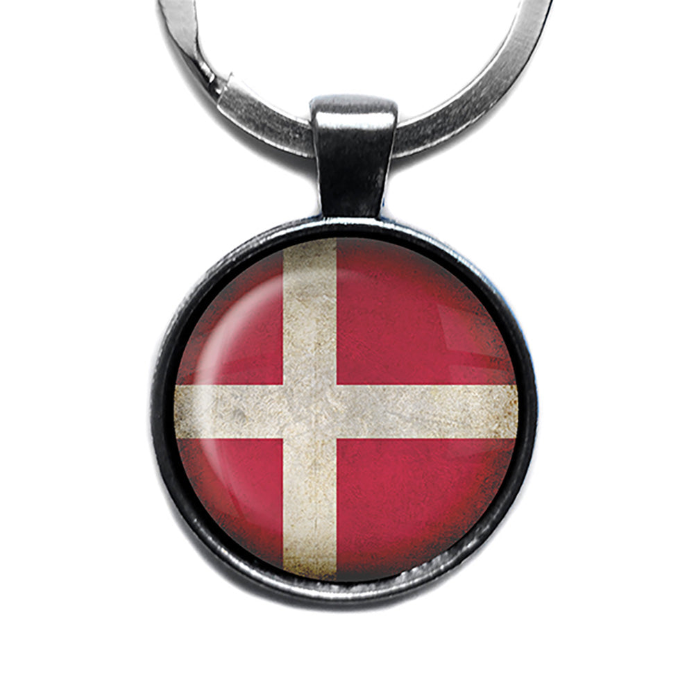 Denmark Danish Flag Antique Silver Keychain