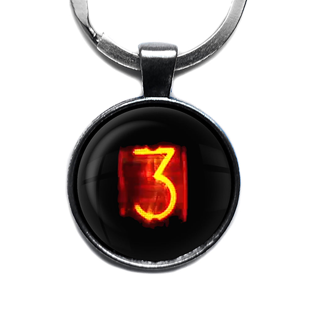 Dieselpunk Steampunk Cyberpunk Nixie Tube Print Number 3 Three Antique Silver Keychain